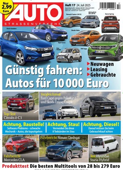 Titelbild der Ausgabe 17/2025 von Auto Straßenverkehr. Diese Zeitschrift und viele weitere Automagazine und Motorradzeitschriften als Abo oder epaper bei United Kiosk online kaufen.