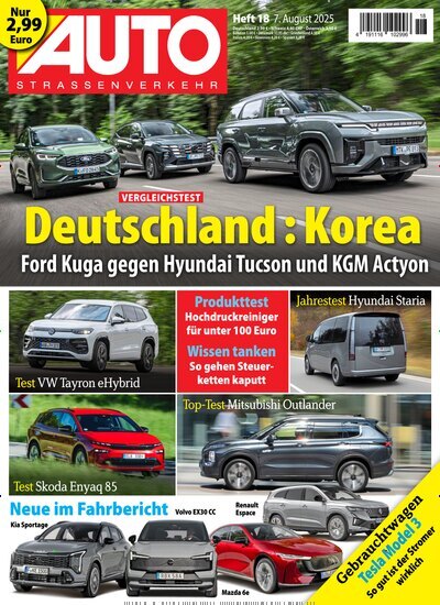 Titelbild der Ausgabe 18/2025 von Auto Straßenverkehr. Diese Zeitschrift und viele weitere Automagazine und Motorradzeitschriften als Abo oder epaper bei United Kiosk online kaufen.