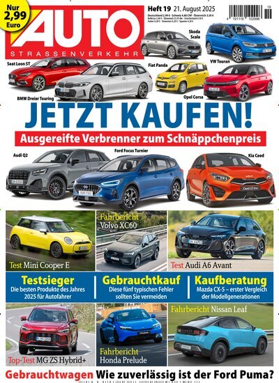 Titelbild der Ausgabe 19/2025 von Auto Straßenverkehr. Diese Zeitschrift und viele weitere Automagazine und Motorradzeitschriften als Abo oder epaper bei United Kiosk online kaufen.