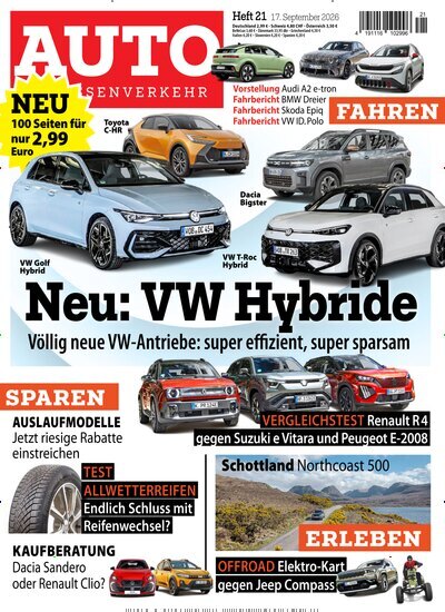 Titelbild der Ausgabe 21/2026 von Auto Straßenverkehr. Diese Zeitschrift und viele weitere Automagazine und Motorradzeitschriften als Abo oder epaper bei United Kiosk online kaufen.