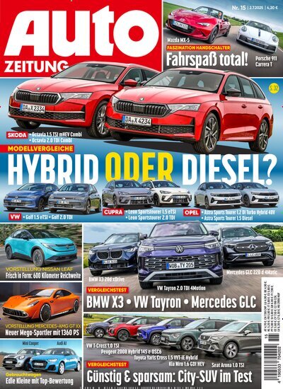 Titelbild der Ausgabe 15/2025 von Auto Zeitung. Diese Zeitschrift und viele weitere Automagazine und Motorradzeitschriften als Abo oder epaper bei United Kiosk online kaufen.