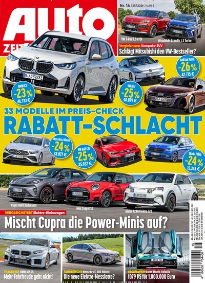 Titelbild der Ausgabe 16/2026 von Auto Zeitung. Diese Zeitschrift und viele weitere Automagazine und Motorradzeitschriften als Abo oder epaper bei United Kiosk online kaufen.