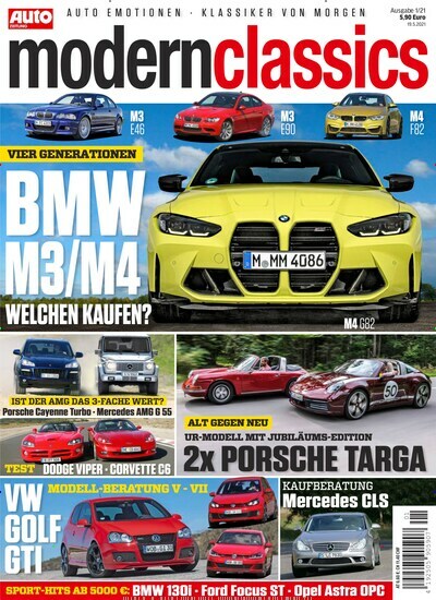 Titelbild der Ausgabe 1/2021 von Auto Zeitung modern classics. Diese Zeitschrift und viele weitere Automagazine und Motorradzeitschriften als Abo oder epaper bei United Kiosk online kaufen.