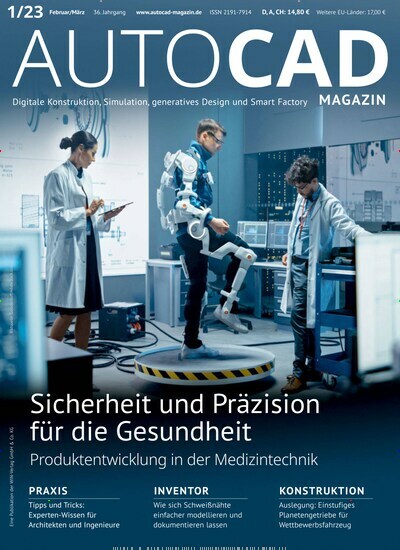 Titelbild der Ausgabe 1/2023 von Autocad & Inventor Magazin. Diese Zeitschrift und viele weitere Industriemagazine und Handwerkmagazine als Abo oder epaper bei United Kiosk online kaufen.