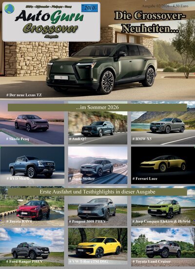 Titelbild der Ausgabe 2/2026 von AutoGuru Crossover. Diese Zeitschrift und viele weitere Automagazine und Motorradzeitschriften als Abo oder epaper bei United Kiosk online kaufen.