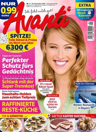 Titelbild der Ausgabe 1/2026 von Avanti. Diese Zeitschrift und viele weitere Frauenzeitschriften als Abo oder epaper bei United Kiosk online kaufen.