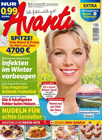 Titelbild der Ausgabe 4/2026 von Avanti. Diese Zeitschrift und viele weitere Frauenzeitschriften als Abo oder epaper bei United Kiosk online kaufen.