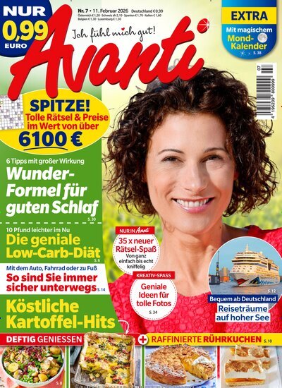 Titelbild der Ausgabe 7/2026 von Avanti. Diese Zeitschrift und viele weitere Frauenzeitschriften als Abo oder epaper bei United Kiosk online kaufen.