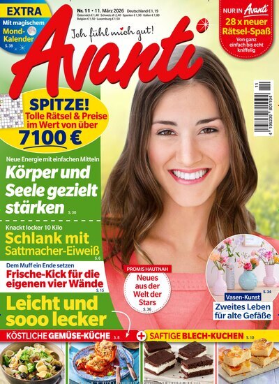 Titelbild der Ausgabe 11/2026 von Avanti. Diese Zeitschrift und viele weitere Frauenzeitschriften als Abo oder epaper bei United Kiosk online kaufen.