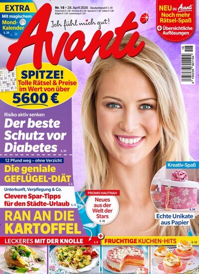 Titelbild der Ausgabe 18/2026 von Avanti. Diese Zeitschrift und viele weitere Frauenzeitschriften als Abo oder epaper bei United Kiosk online kaufen.
