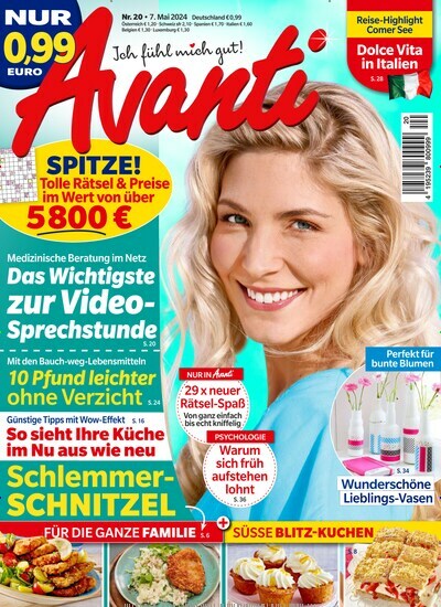 Titelbild der Ausgabe 20/2024 von Avanti. Diese Zeitschrift und viele weitere Frauenzeitschriften als Abo oder epaper bei United Kiosk online kaufen.