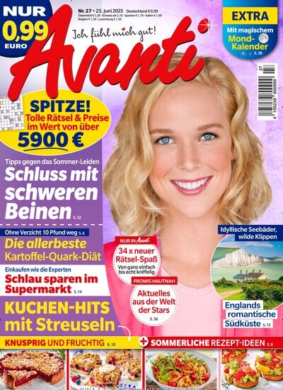 Titelbild der Ausgabe 27/2025 von Avanti. Diese Zeitschrift und viele weitere Frauenzeitschriften als Abo oder epaper bei United Kiosk online kaufen.