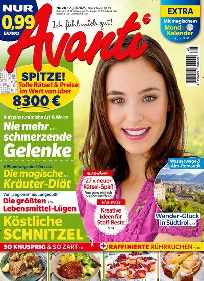 Titelbild der Ausgabe 28/2025 von Avanti. Diese Zeitschrift und viele weitere Frauenzeitschriften als Abo oder epaper bei United Kiosk online kaufen.
