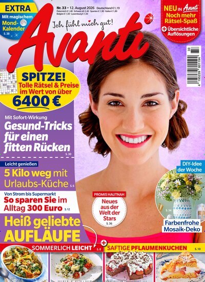 Titelbild der Ausgabe 33/2026 von Avanti. Diese Zeitschrift und viele weitere Frauenzeitschriften als Abo oder epaper bei United Kiosk online kaufen.