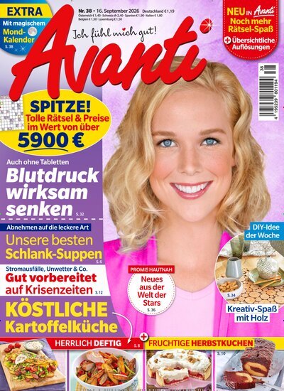 Titelbild der Ausgabe 38/2026 von Avanti. Diese Zeitschrift und viele weitere Frauenzeitschriften als Abo oder epaper bei United Kiosk online kaufen.