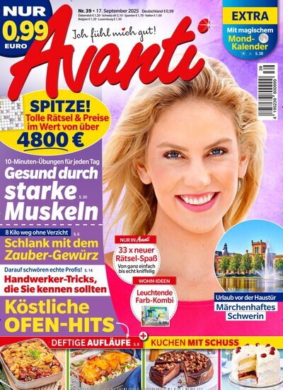 Titelbild der Ausgabe 39/2025 von Avanti. Diese Zeitschrift und viele weitere Frauenzeitschriften als Abo oder epaper bei United Kiosk online kaufen.