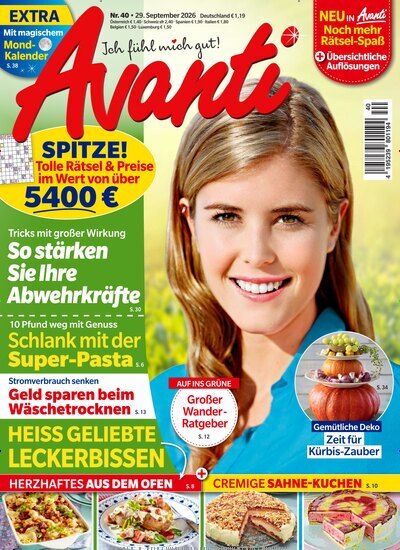 Titelbild der Ausgabe 40/2026 von Avanti. Diese Zeitschrift und viele weitere Frauenzeitschriften als Abo oder epaper bei United Kiosk online kaufen.