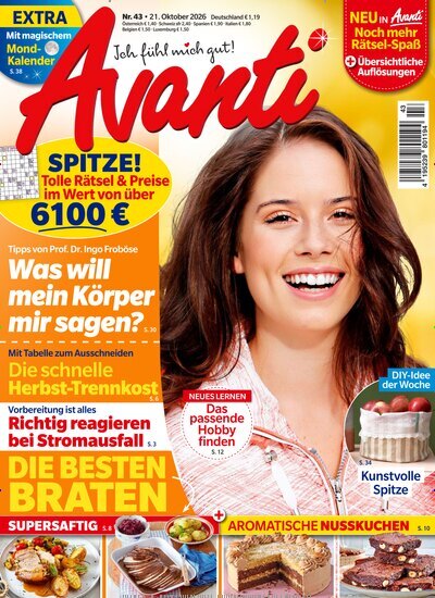 Titelbild der Ausgabe 43/2026 von Avanti. Diese Zeitschrift und viele weitere Frauenzeitschriften als Abo oder epaper bei United Kiosk online kaufen.