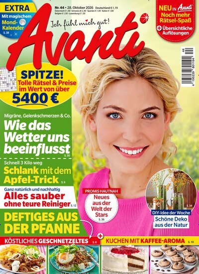 Titelbild der Ausgabe 44/2026 von Avanti. Diese Zeitschrift und viele weitere Frauenzeitschriften als Abo oder epaper bei United Kiosk online kaufen.