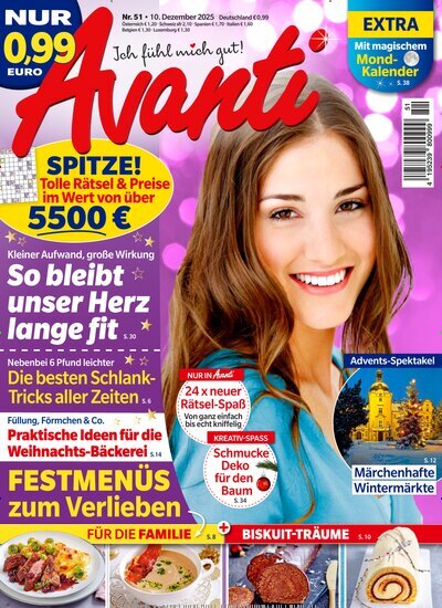Titelbild der Ausgabe 51/2025 von Avanti. Diese Zeitschrift und viele weitere Frauenzeitschriften als Abo oder epaper bei United Kiosk online kaufen.