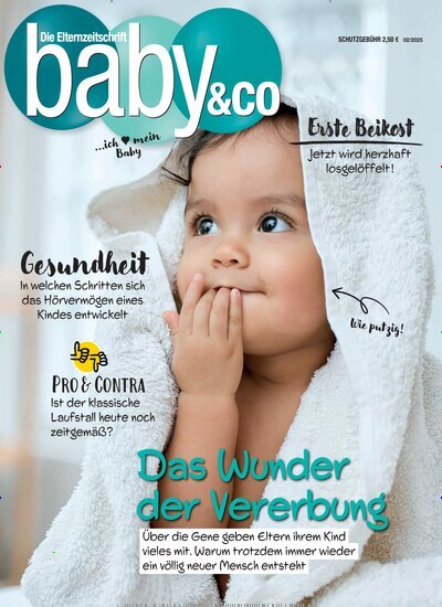 Titelbild der Ausgabe 2/2025 von Baby & Co.. Diese Zeitschrift und viele weitere Elternzeitschriften und Tierzeitschriften als Abo oder epaper bei United Kiosk online kaufen.