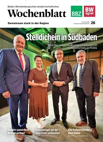 Titelbild der Ausgabe 26/2026 von Baden-Württembergisches Landwirtschaftliches Wochenblatt. Diese Zeitschrift und viele weitere Naturzeitschriften, Landwirtschaftszeitungen und Umweltmagazine als Abo oder epaper bei United Kiosk online kaufen.
