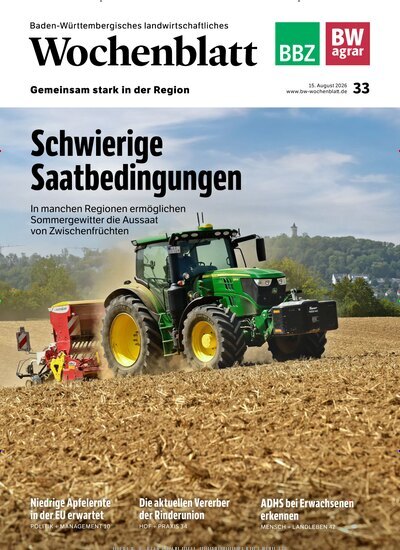 Titelbild der Ausgabe 33/2026 von Baden-Württembergisches Landwirtschaftliches Wochenblatt. Diese Zeitschrift und viele weitere Naturzeitschriften, Landwirtschaftszeitungen und Umweltmagazine als Abo oder epaper bei United Kiosk online kaufen.
