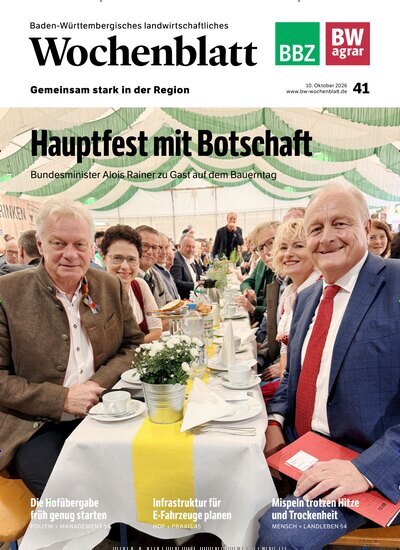 Titelbild der Ausgabe 41/2026 von Baden-Württembergisches Landwirtschaftliches Wochenblatt. Diese Zeitschrift und viele weitere Naturzeitschriften, Landwirtschaftszeitungen und Umweltmagazine als Abo oder epaper bei United Kiosk online kaufen.