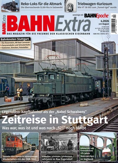 Titelbild der Ausgabe 4/2026 von Bahn Extra. Diese Zeitschrift und viele weitere Reisemagazine, Freizeitmagazine und Wissensmagazine als Abo oder epaper bei United Kiosk online kaufen.