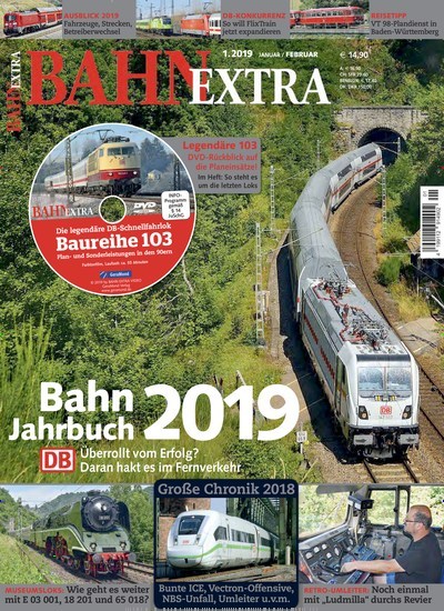 Bahn Extra - epaper aktuelles Titelbild Ausgabe 1/2019 Aktuelles Titelbild von Bahn Extra - epaper. In der Ausgabe 1/2019 geht es um die Themen: Bahn-Jahrbuch 2019: Überrollt vom Erfolg? Daran hakt es im Fernverkehr. Lesen Sie gerne Reisemagazine, Freizeitmagazine und Wissensmagazine? Dann empfehlen wir Ihnen Bahn Extra - epaper als digitales Abo (eAbo) und Einzelheft zum sofort Loslesen oder als Geschenkabo zum Vorbestellen.