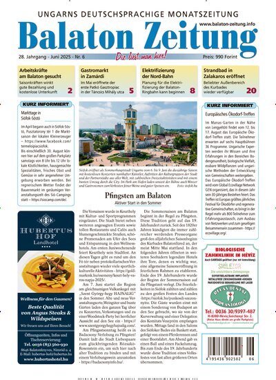Titelbild der Ausgabe 6/2025 von Balaton Zeitung. Diese Zeitschrift und viele weitere Zeitungsabos als Abo oder epaper bei United Kiosk online kaufen.