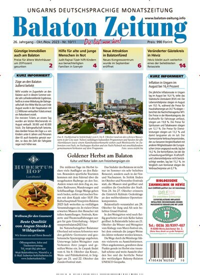 Titelbild der Ausgabe 10/2023 von Balaton Zeitung. Diese Zeitschrift und viele weitere Zeitungsabos als Abo oder epaper bei United Kiosk online kaufen.