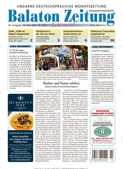 Titelbild der Ausgabe 10/2025 von Balaton Zeitung. Diese Zeitschrift und viele weitere Zeitungsabos als Abo oder epaper bei United Kiosk online kaufen.