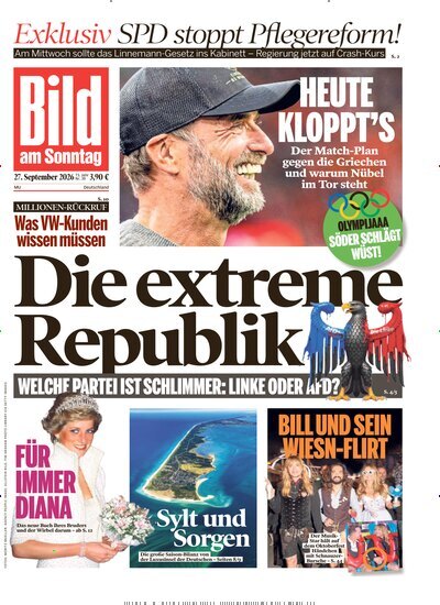 Titelbild der Ausgabe 39/2026 von BamS Bild am Sonntag Gesamtausgabe. Diese Zeitschrift und viele weitere Zeitungsabos als Abo oder epaper bei United Kiosk online kaufen.