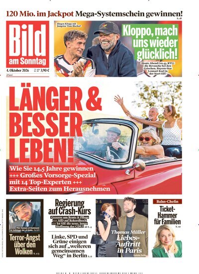 Titelbild der Ausgabe 40/2026 von BamS Bild am Sonntag Gesamtausgabe. Diese Zeitschrift und viele weitere Zeitungsabos als Abo oder epaper bei United Kiosk online kaufen.