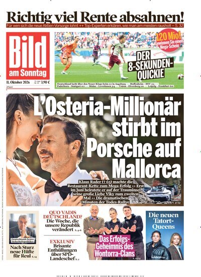 Titelbild der Ausgabe 41/2026 von BamS Bild am Sonntag Gesamtausgabe. Diese Zeitschrift und viele weitere Zeitungsabos als Abo oder epaper bei United Kiosk online kaufen.