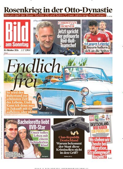 Titelbild der Ausgabe 42/2026 von BamS Bild am Sonntag Gesamtausgabe. Diese Zeitschrift und viele weitere Zeitungsabos als Abo oder epaper bei United Kiosk online kaufen.