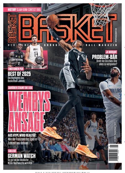 Titelbild der Ausgabe 1/2026 von Basket. Diese Zeitschrift und viele weitere Sportmagazine als Abo oder epaper bei United Kiosk online kaufen.
