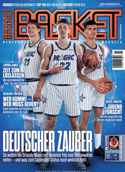 Titelbild der Ausgabe 2/2026 von Basket. Diese Zeitschrift und viele weitere Sportmagazine als Abo oder epaper bei United Kiosk online kaufen.
