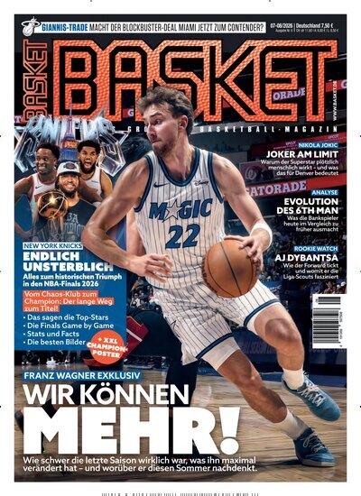 Titelbild der Ausgabe 8/2026 von Basket. Diese Zeitschrift und viele weitere Sportmagazine als Abo oder epaper bei United Kiosk online kaufen.