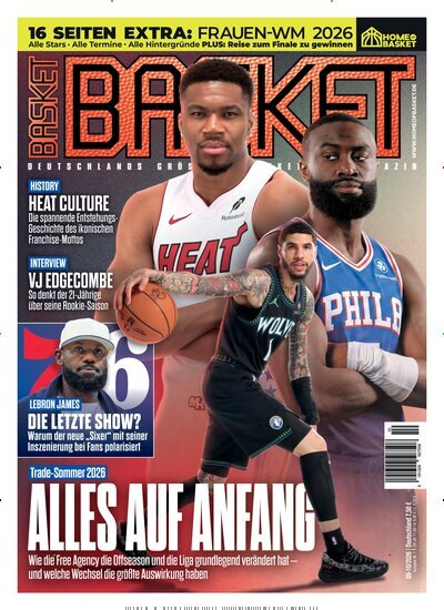 Titelbild der Ausgabe 10/2026 von Basket. Diese Zeitschrift und viele weitere Sportmagazine als Abo oder epaper bei United Kiosk online kaufen.