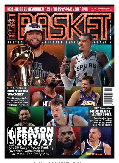 Titelbild der Ausgabe 11/2026 von Basket. Diese Zeitschrift und viele weitere Sportmagazine als Abo oder epaper bei United Kiosk online kaufen.
