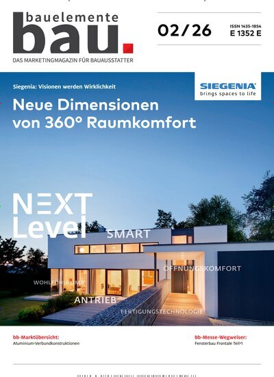 Titelbild der Ausgabe 2/2026 von Bauelemente Bau. Diese Zeitschrift und viele weitere Architekturzeitschriften und Bauzeitschriften als Abo oder epaper bei United Kiosk online kaufen.