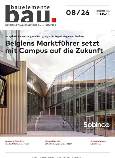 Titelbild der Ausgabe 8/2026 von Bauelemente Bau. Diese Zeitschrift und viele weitere Architekturzeitschriften und Bauzeitschriften als Abo oder epaper bei United Kiosk online kaufen.