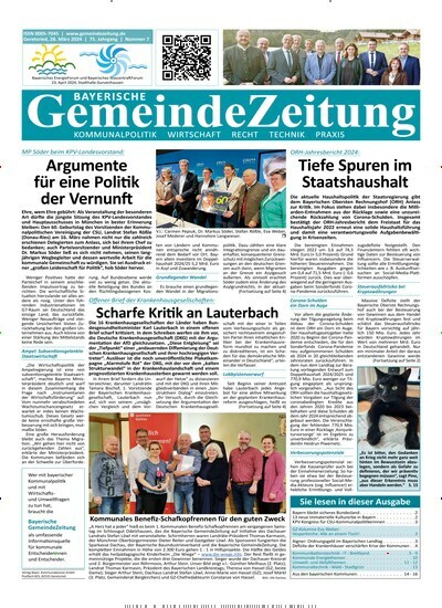 Titelbild der Ausgabe 7/2024 von Bayerische Gemeindezeitung. Diese Zeitschrift und viele weitere Wirtschaftsmagazine und Politikmagazine als Abo oder epaper bei United Kiosk online kaufen.