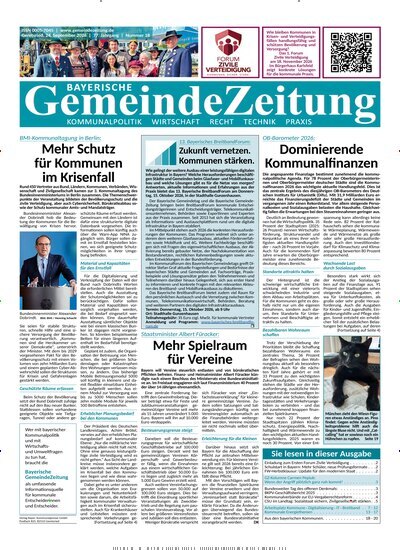 Titelbild der Ausgabe 18/2026 von Bayerische Gemeindezeitung. Diese Zeitschrift und viele weitere Wirtschaftsmagazine und Politikmagazine als Abo oder epaper bei United Kiosk online kaufen.
