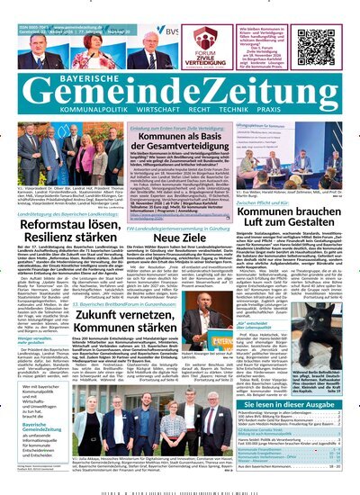 Titelbild der Ausgabe 20/2026 von Bayerische Gemeindezeitung. Diese Zeitschrift und viele weitere Wirtschaftsmagazine und Politikmagazine als Abo oder epaper bei United Kiosk online kaufen.