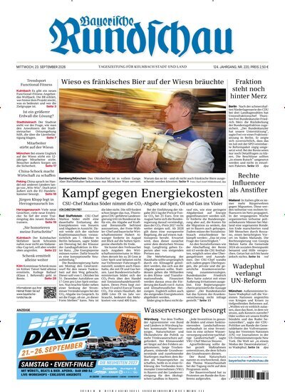 Titelbild der Ausgabe 220/2026 von Bayerische Rundschau. Diese Zeitschrift und viele weitere Zeitungsabos als Abo oder epaper bei United Kiosk online kaufen.