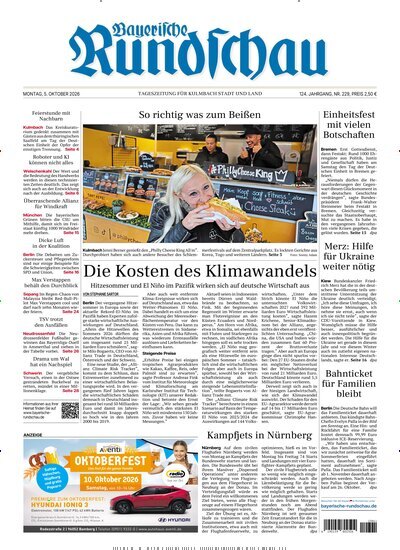 Titelbild der Ausgabe 229/2026 von Bayerische Rundschau. Diese Zeitschrift und viele weitere Zeitungsabos als Abo oder epaper bei United Kiosk online kaufen.