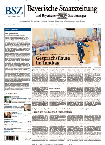 Titelbild der Ausgabe 1/2021 von Bayerische Staatszeitung und Staatsanzeiger. Diese Zeitschrift und viele weitere Jurazeitschriften und Zeitschriften für Verwaltung als Abo oder epaper bei United Kiosk online kaufen.